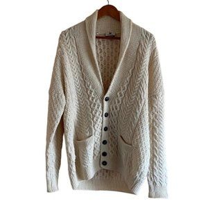 Carraig Donn Irish Pure New Wool Fisherman Button Front Cardigan Pockets Size L